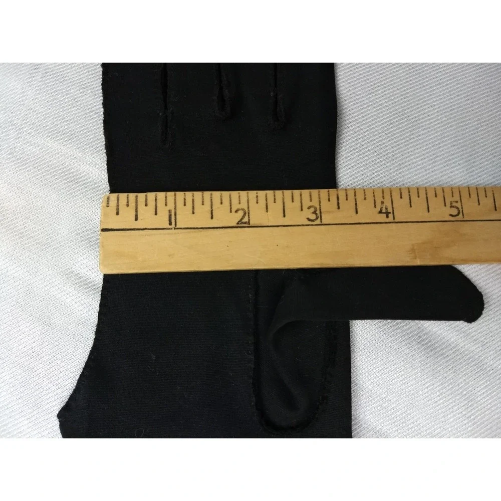 Madeleine Debs Wristlet Gloves Black Gold Embroidered Leaf Rhinestone Size 7 Vtg